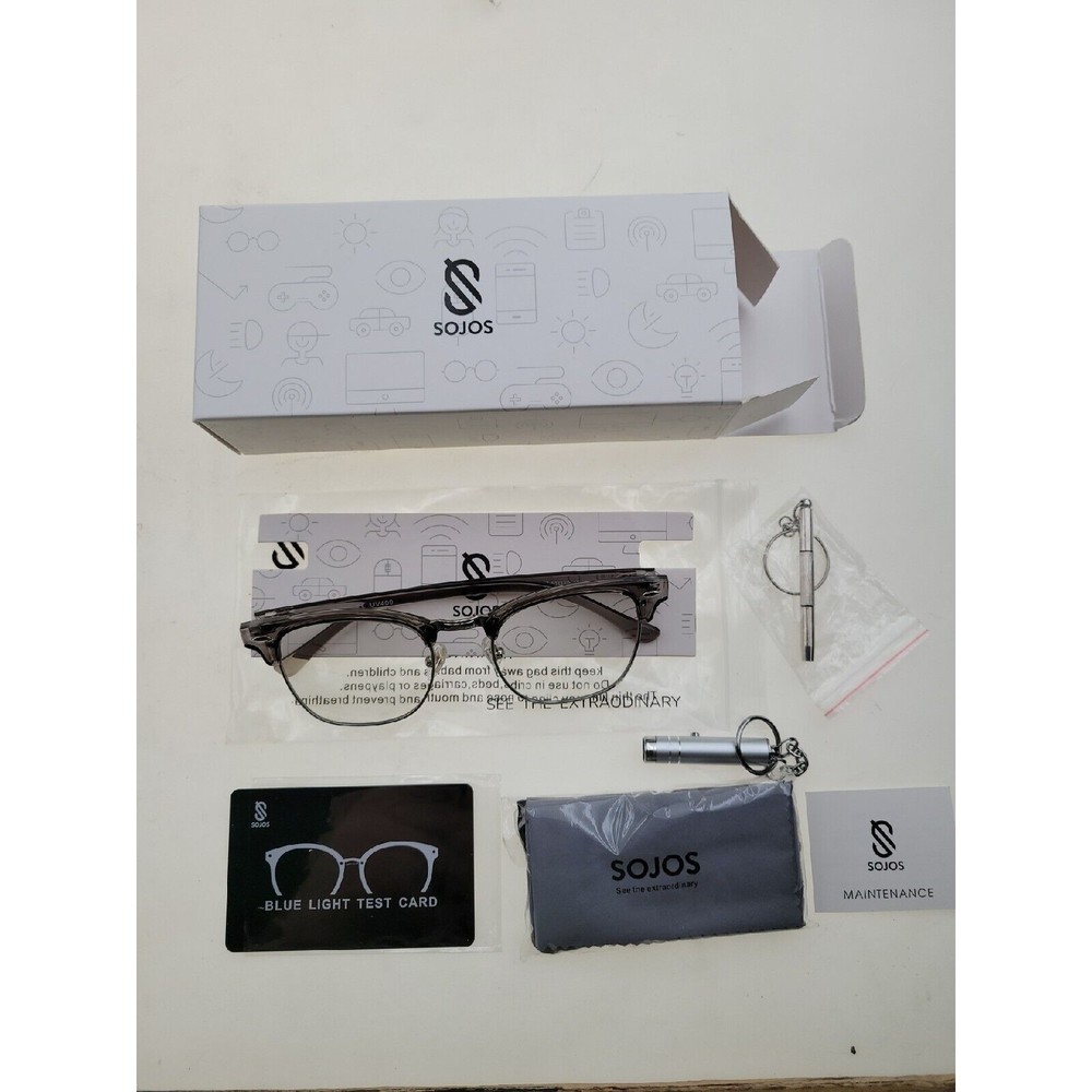 SOJOS SJ5018C8 Round Clear Glasses Blue Light Blocking Half Frame